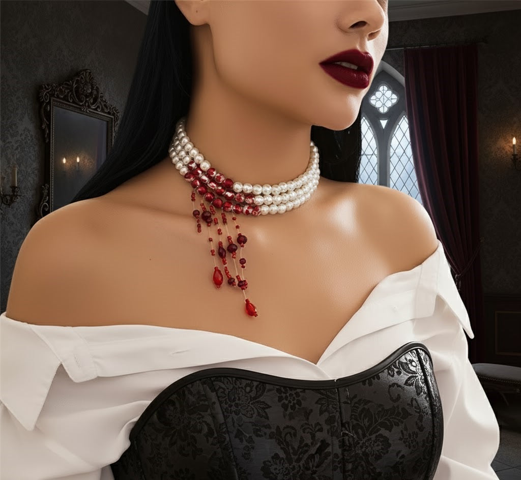 Collar de perlas con imitación de sangre
